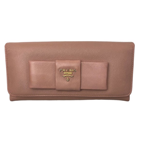 Prada Saffiano Leather Bow Flap Wallet Pink - Picture 1 of 12